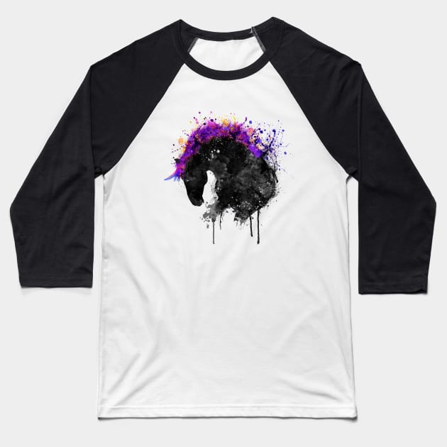 Horse Head Watercolor Silhouette Baseball T-Shirt by Marian Voicu